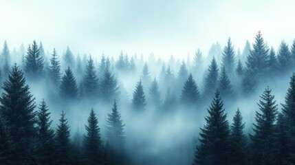 Misty pine forest landscape