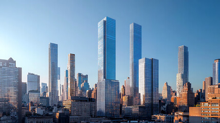 Naklejka premium Cityscape dominated by modern glass and steel towers high resolution picture