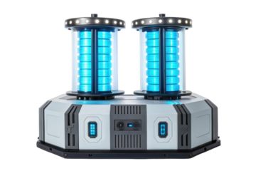 PNG Futuristic energy generator with dual blue light cylinders