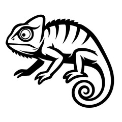 Monochrome vector illustration of a chameleon in a bold outline style, ideal for themes of wildlife, nature, or stylized animal designs.