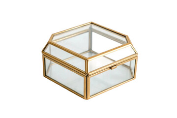 PNG Vintage hexagonal glass and brass jewelry box with clear panels