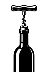 Classic Black and White Wine Bottle Opener Vector - Simple Corkscrew Illustration for Wine Enthusiasts, Bars, and Culinary Designs