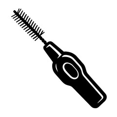 Obraz premium Monochrome vector illustration of an interdental brush in silhouette design, ideal for themes of dental care, hygiene, or health.