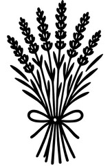 Monochrome vector illustration of a bundle of lavender in a bold silhouette, ideal for themes of nature, relaxation, or aromatherapy.
