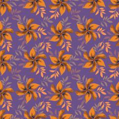 Elegant trendy vector ditsy floral seamless pattern design of beautiful abstract flowers and leaves. Foliage repeat texture background. Suitable for wallpaper, surface printing and textile