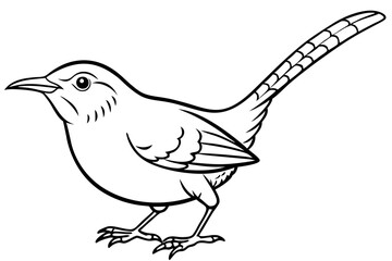 wren silhouette line art vector illustration with a white background