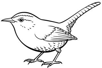 wren silhouette line art vector illustration with a white background