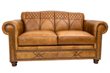 PNG Luxurious vintage brown leather sofa with intricate stitching details