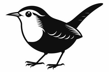 wren silhouette line art vector illustration with a white background