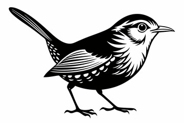 wren silhouette line art vector illustration with a white background