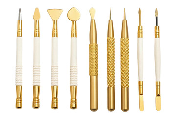 PNG Gold and white sculpting tools set on black background: precision art instruments