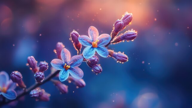 Blooming lilac branch showcasing rich purple and ethereal blue florets