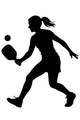 Dynamic Play: A Stylized Silhouette Of A Female Athlete Engaged In Pickleball Or Paddle Sport, Symbolizing Active Lifestyle, Competition, Or Recreation
