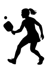 Dynamic Play: A Stylized Silhouette Of A Female Athlete Engaged In Pickleball Or Paddle Sport, Symbolizing Active Lifestyle, Competition, Or Recreation