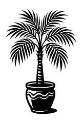 Chic Black and White Potted Tropical Plant Vector Illustration: Stylish Houseplant Graphic for Interior Decor, Greenery, and Exotic Garden Designs