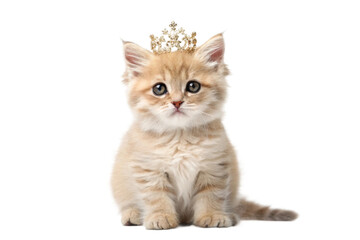 PNG Adorable fluffy kitten wearing crown on white background