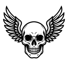 Fototapeta premium Black and White Illustration of a Winged Skull - Graphic Element for Symbols, Gothic, or Design Themes