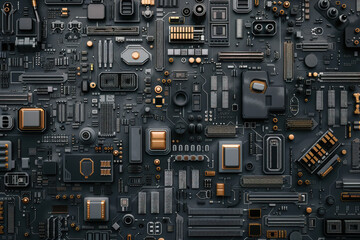 Gray bank with intricate, ultra-detailed UV-printed isometric pattern of engineering-themed icons.