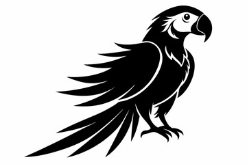 macaw silhouette line art vector illustration with a white background