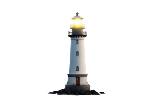 PNG Illuminated lighthouse at night on rocky shore