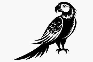 macaw silhouette line art vector illustration with a white background