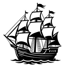 Beyond The Horizon: An Illustration Featuring a Sailing Ship, Representing Adventure, Exploration, Discovery, Or The Iconic Symbol Of Sea Travel And Journeys To Distant Lands