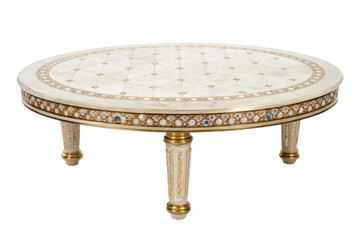 PNG Elegant marble coffee table with ornate inlay designs and gold accents