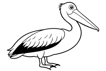 pelican silhouette line art vector illustration with a white background