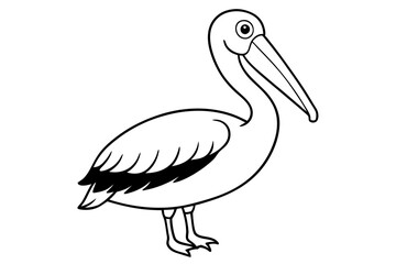 pelican silhouette line art vector illustration with a white background