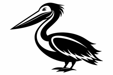 pelican silhouette line art vector illustration with a white background