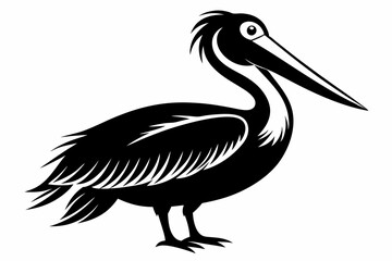 pelican silhouette line art vector illustration with a white background
