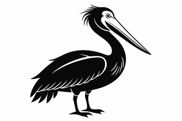 pelican silhouette line art vector illustration with a white background