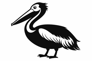pelican silhouette line art vector illustration with a white background