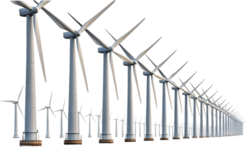 PNG Row of wind turbines against clear sky: sustainable energy generation
