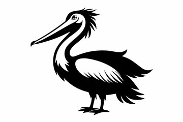 Obraz premium pelican silhouette line art vector illustration with a white background
