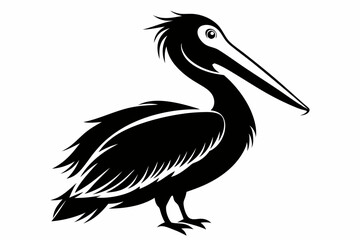 pelican silhouette line art vector illustration with a white background