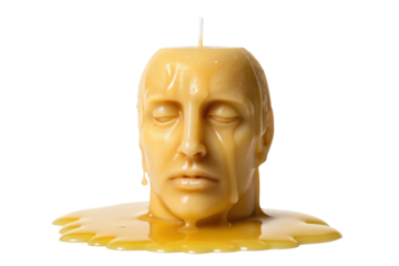 PNG Realistic melting wax candle in the shape of a human head
