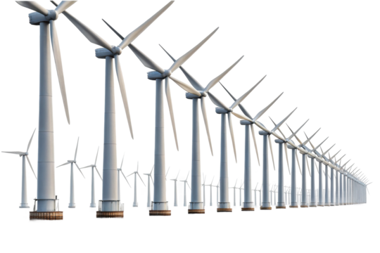 PNG Row of wind turbines against clear sky: sustainable energy generation