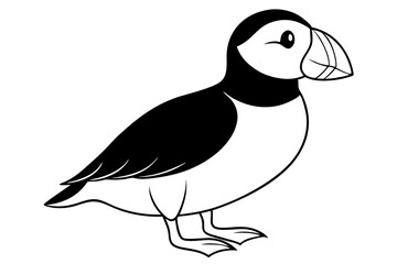 puffin silhouette line art vector illustration with a white background