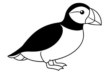 puffin silhouette line art vector illustration with a white background