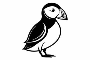 puffin silhouette line art vector illustration with a white background