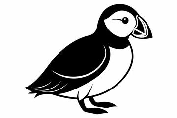 puffin silhouette line art vector illustration with a white background