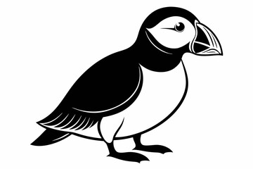 puffin silhouette line art vector illustration with a white background