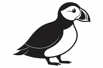 puffin silhouette line art vector illustration with a white background