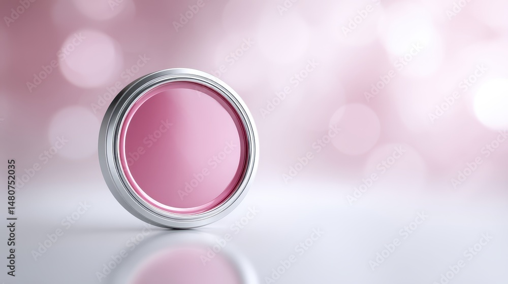 Poster pink and silver circular object with intricate detailing on a light surface