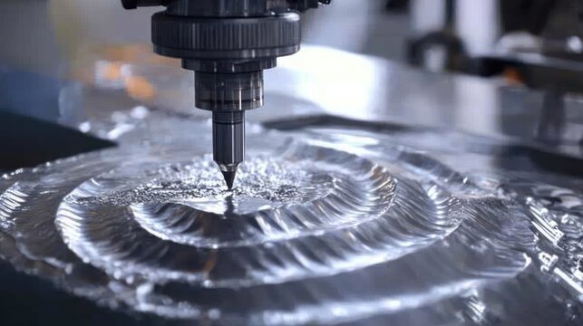 Cnc milling machine precisely carving metal high detail industrial image