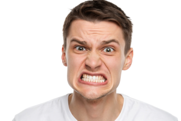 PNG Young caucasian male making an angry facial expression with gritted teeth
