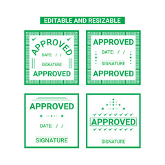 4 square 100% editable green approved stamp with signature