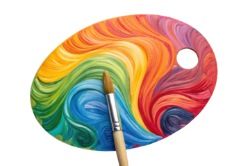 PNG Vibrant color palette with paintbrush on artistic canvas