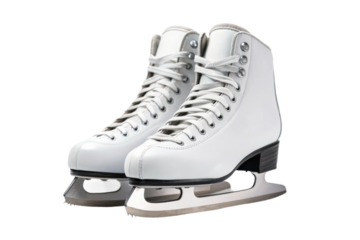 PNG White figure skates with laces on black blades for ice skating